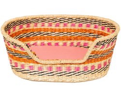 Woevs Zeegras Hondenmand met Kussen - Oranje Roze - S 45x32 cm
