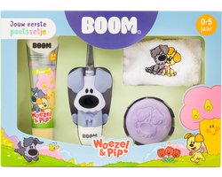 Woezel & Pip Giftset - Cadeauset voor Baby en Peuter - Eerste Poetsset met Sonische Tandenborstel, 2 Opzetborstels, Tandpasta, Shampoo Bar en Washand - Kraamcadeau 0 tot 5 Jaar - Woezel