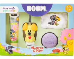 Woezel & Pip Giftset - Cadeauset voor Baby en Peuter - Eerste Poetsset met Sonische Tandenborstel, 2 Opzetborstels, Tandpasta, Shampoo Bar en Washand - Kraamcadeau 0 tot 5 Jaar - Pip