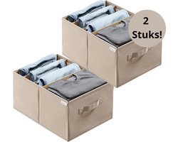WOHNHELD - Opbergmand - 2 stuks - kast organizer - verwijderbare scheidingswanden - 30 x 23 x 14 cm - Beige - opvouwbare opbergdozen, garderobekast-organizer systeem