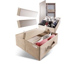 WOHNHELD - Opbergmand - 2 stuks - kast organizer - verwijderbare scheidingswanden - 30X30X11CM - Beige - opvouwbare opbergdozen, garderobekast-organizersysteem, voor kleding, broeken, ondergoed, Lego etc.