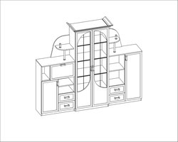 Wohnwand Wohnzimmer Möbel 3-in-1 Modern Schrankwand 240 x 44 x 207 cm – Hängeschrank Segment mit Bar Schrank & Vitrine mit Glastüren – Porto Kirsche – Abkantoor