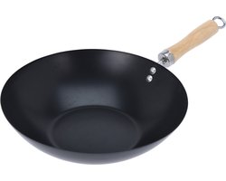 Wok Ø30cm non stick zwart Houten Handvat 30 cm - Pan - Koken - Eten - Keuken
