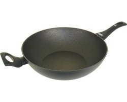 Wokpan met anti-aanbak coating - Best Getest! - Ø 32 cm met veilige tegengreep - mat zwart - Virtus
