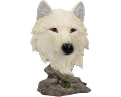 Wolf Figurine - Dierenbeeld - Interieur Decoratie - Handgeschilderd - 16 cm - Wit