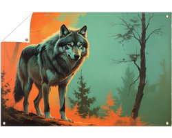 Wolf in bos – buiten decoratie – schutting decoratie – Tuinposter – 45x30 cm