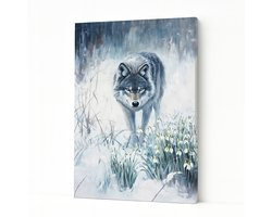 Wolf in sneeuw – wandkunst – muurdecoratie – Canvas schilderij – 50x70 cm