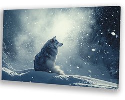 Wolf in winterse omgeving - Wolf canvas schilderijen - Muurdecoratie canvas dieren - Realistische kunst - Modern schilderij - Woonkamer decoratie - canvas 120x80 cm