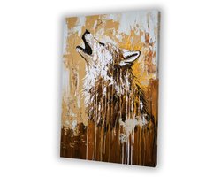 Wolf met abstracte details - Wolf canvaskunst - Goud - Kunstwerk dier - Expressionisme - Kunstobject - Muur kunst - Canvas 80x120 cm