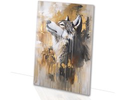 Wolf met dynamische kleuren - Wolf glas schilderijen - Muurdecoratie glas dieren - Expressionisme - Schilderij op plexiglas - Muurdecoratie kinderkamer - acrylglas 70x105 cm