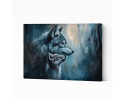 Wolf met welp – wandkunst – muurdecoratie – Canvas schilderij – 150x100 cm
