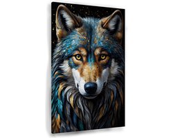Wolf portret - Wilde dieren muurdecoratie - Schilderij wolf - Woonkamer decoratie industrieel - Canvas schilderij - Muurdecoratie - 50 x 70 cm 18mm
