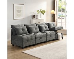 [Wolken-modulaire bank] 4-zits modulaire scheidbare bankstel: vrij te combineren + opbergruimte onder alle zitkussens + slaapfunctie + chenille bekleding - vrije ruimte-indeling met woonkamer slaapbankcombinatie