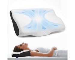 Wolkenfeld Orthopedische Kussen, Hoofdkussen ter vermindering van nekpijn, Traagschuim Nekhoofdkussen – Ergonomisch Kussen – Zijslaperkussen voor zij-, rug- en buikslapers - Slaapkussen