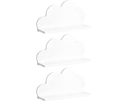 Wolkenplanken Set - Wandrek Wolk - Babykamer Decoratie - Ruimtebesparend Design - 3 Delig - Mat Wit