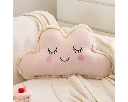 Wolkvormig Katoenen Kussen – Zacht Kinderkussen met Vulling – Decoratief Sierkussen Baby & Kinderkamer – Roze