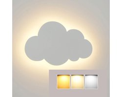 Wolkvormige LED-wandlamp - Slaapkamerlamp - Kinderkamerlamp - Bedlamp - Decoratieve wandlamp - Witte metalen wandlamp - Driekleurig dimbaar - Geschikt voor kinderkamers, babykamers en slaapkamers - Wit