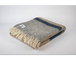 Wollen deken - Beige-blauw-grijze - 100% nieuwe wol - extra zacht - dik - warm - licht - kwaliteit - cadeau tip - Bankdeken -Veranda deken - Schapenwol deken (130*170 cm)