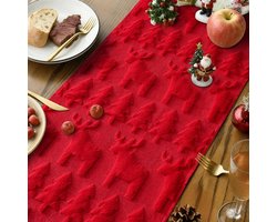 Wollen Fluweel Kerst Tafelloper 40x240 cm Tafeldecoratie Eettafel Keuken Feestelijk Rood