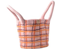 WOLLEN MAND, groot, roze geruit multicolor