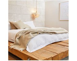Wollen Plaid - Beige - Wafelpatroon - Zuiver Scheerwol - Tweedmill - 200x140cm