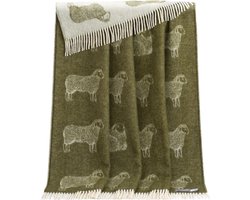 Wollen Plaid - SCHAAP (Groen) 80% Nieuw Zeelandse Wol - 20% Katoen - Deken Dierenprint - JJ Textile