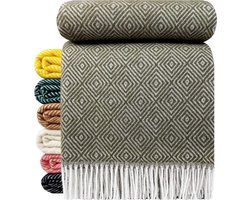 Wollen Plaid - STOCKHOLM - Olijfgroen (140x200cm) 100% Wol - Plaids.shop®