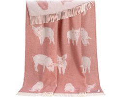 Wollen Plaid - VARKENTJE (Roze) 80% Nieuw Zeelandse Wol - 20% Katoen - Deken Dierenprint - JJ Textile