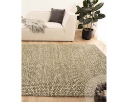 Wollen vloerkleed - Løkke olijfgroen 160x240 cm