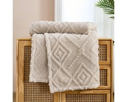 Wollige Fleece Plaid 150x200 cm - Zachte Warme Bank- en Beddeken in Beige