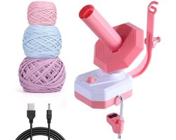 Wolmolen - Elektrische Woloproller - Wolwinder met Tafelklem - Elektrische Garenkogelwinder Om Te Haken - Breien & Haken - Automatische Garenbalwinder - Snelle Garenspinner - Roze - Ideale Hulp voor Breiliefhebbers