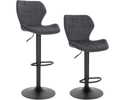 WOLTU Barkruk, set van 2, in hoogte verstelbare kruk, 60-82 cm, 360 graden draaistoel met rugleuning, voetensteun, barstoel van fluweel, metaal, staande kruk, donkergrijs BH324dgr-2