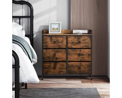 Woltu - Dressoir - Slaapkamer - 6 stoffen laden - rustiek bruin met zwart - Dressoir voor kinderkamer