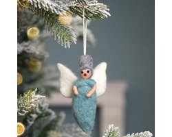 Wolvilt Hanger Engeltje Kerst - IJsblauw - Fairtrade Homedeco - 13x7cm