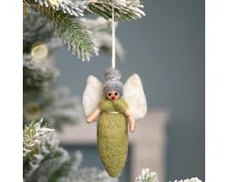 Wolvilt Hanger Engeltje Kerst - Lichtgroen - Fairtrade Homedeco - 13x7cm