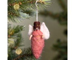 Wolvilt Hanger Engeltje Kerst - Oudroze - Fairtrade Homedeco - 13x7cm