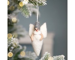 Wolvilt Hanger Engeltje Kerst - Wit&Zilver - Fairtrade Homedeco - 13x7cm