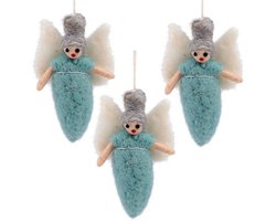 Wolvilt Hangers Engeltjes - IJsblauw - Set 3 stuks - Fairtrade Homedeco - 13x7cm