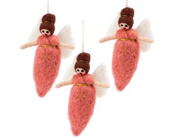 Wolvilt Hangers Engeltjes - Oudroze - Set 3 stuks - Fairtrade Homedeco - 13x7cm