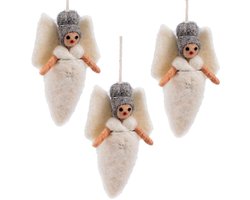 Wolvilt Hangers Engeltjes - Wit met Zilver - Set 3 stuks - Fairtrade Homedeco - 13x7cm