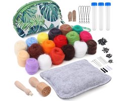 Wolviltset, een beginnersset voor het vilten van wol, inclusief een tas met verfbenodigdheden voor wol, viltgereedschap en een draagbare opbergtas, om zelf wol te vilten.