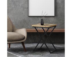 WOMO-DESIGN beino bijzettafel massief mangohout met metalen onderstel naturel/zwart 48 x 35 x 63 cm industrieel design handgemaakt en uniek moderne salontafel/sofatafel/koffietafel voor de woonkamer stevig metalen xframe naturel blad