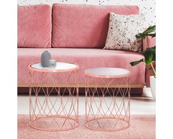 WOMO-DESIGN bijzettafels set van 2 koper glanzend met spiegelglazen blad