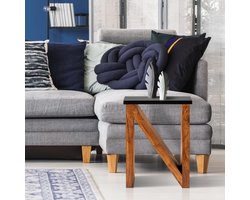 WOMO-DESIGN nformserie bijzettafel massief acaciahout met zwart blad handgemaakt en uniek lettervorm n 60 cm hoog (45x30 cm) bruinzwart salontafel/sofaatafel voor woonkamer industriële look duurzaam met natuurlijke houtnerf