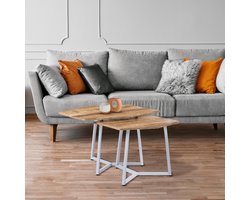 WOMO-DESIGN set van 2 bijzettafels naturel/zwart, 76x56 / 56x48 cm, massief mangohout en ijzer