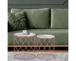 WOMO-DESIGN set van 2 bijzettafels wit, Ø 40/45 cm, metaal en marmer