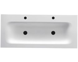 Wonda Round Slim wastafel – 120 cm – 1 wasbak – 2 kraangaten – kunstmarmer – mat wit