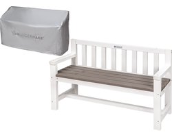 WONDERMAKE® Desig Kinderhouten Tuinbank, Weerbestendig met Stoffen Bekleding en Rugleuning, 2-zits Kinderbank, Houten Bank, Parkbank, Massieve Tuinbank, Natuurlijk Hout, Wit, Grijs, Antraciet