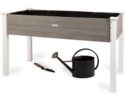 WONDERMAKE® Groot houten verhoogd bed voor tuin, balkon, terras, XL rechthoekig smal plantenbakpakket met vliesfolie, kruidenbedplantenbak, 124 x 63 x 75 cm, witgrijs antraciet