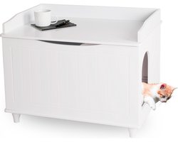 WONDERMAKE® Kattenkast voor kattentoilet groot van hout, kattenbak ladekast XL, design kattenhuis toilet toilet wastafel onderkast voor badkamer, 73,5 x 51,5 x 57 cm, wit